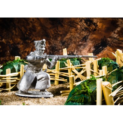 Рядовой 40-го егерского полка в шинели, 1812 г.